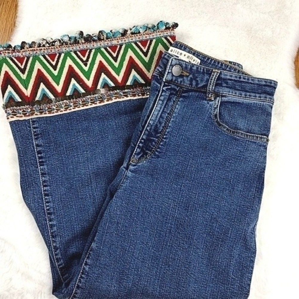 Alice + Olivia Gypsy Bohemian Wide Leg Festival Jeans - Picture 5 of 13